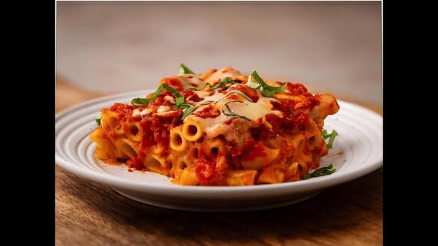 Baked Ziti with Meat Sauce.